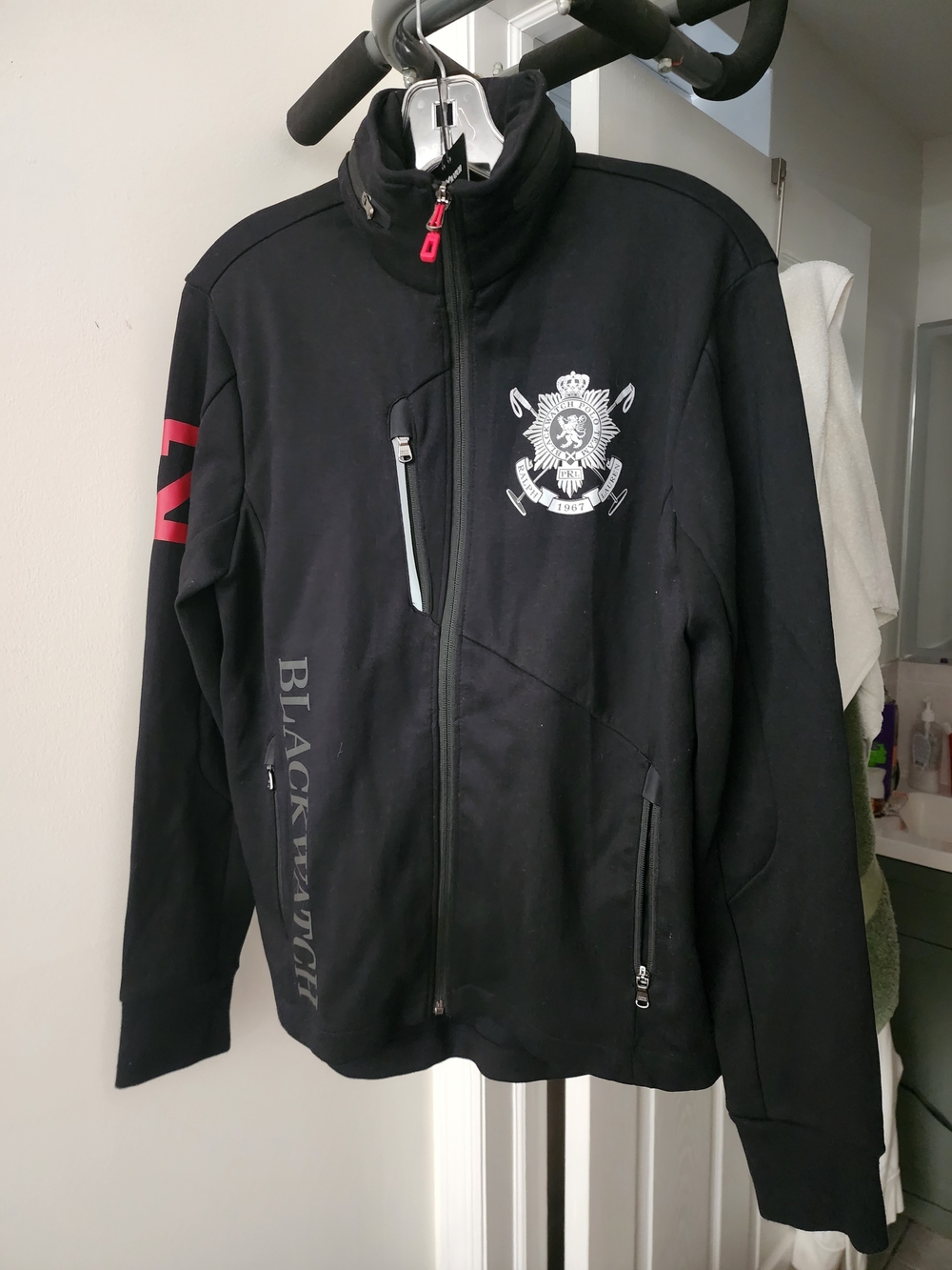 Authentic Ralph Lauren Black Jacket with Red Sleeve Accent